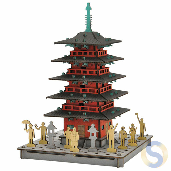 PUSUPUSU Cardboard Craft Kit - Five-Story Pagoda in Red - 画像 (2)